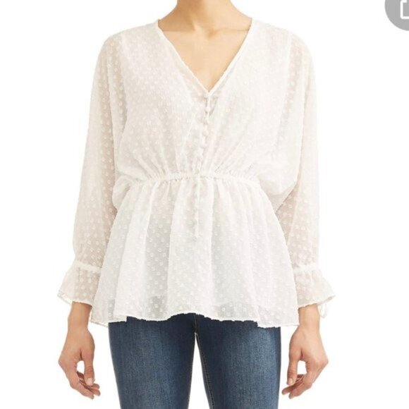 Textile Elizabeth & James White Dotted Blouse - L - Picture 1 of 7